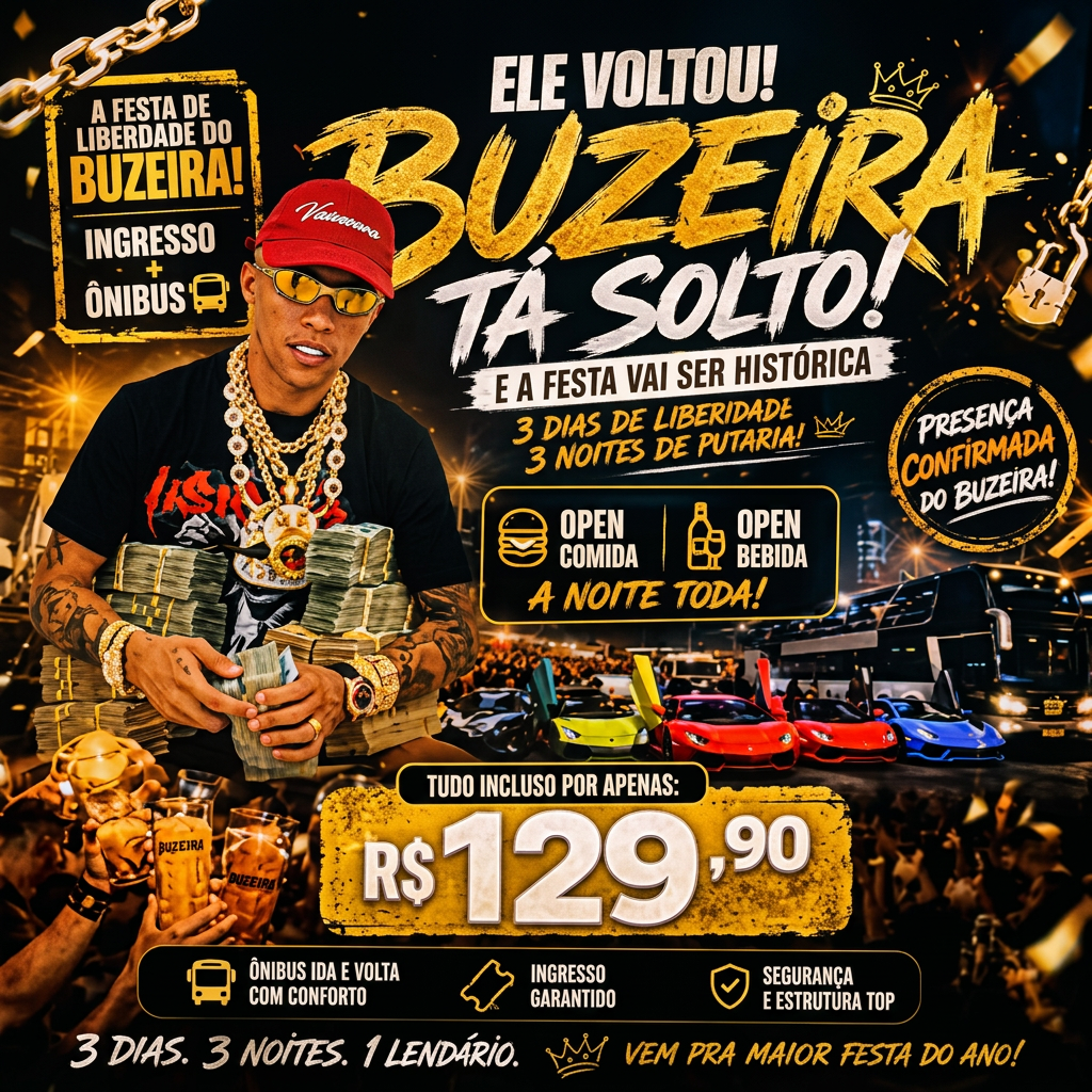 Cartaz do evento Buzeira Tá Solto no Vila JK, São Paulo